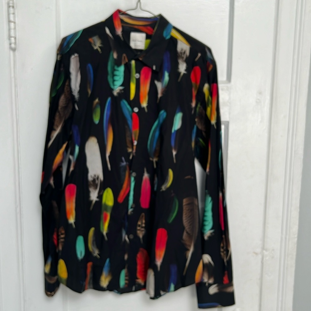 Paul Smith Multi-Color Feather Button Down Shirt (Size Large)